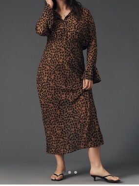 Anthropologie Never Fully Dressed Mesh Long Sleeve Maxi Dress Leopard Size 16w